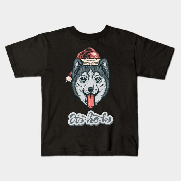 Christmas Husky Kids T-Shirt by Myartstor 